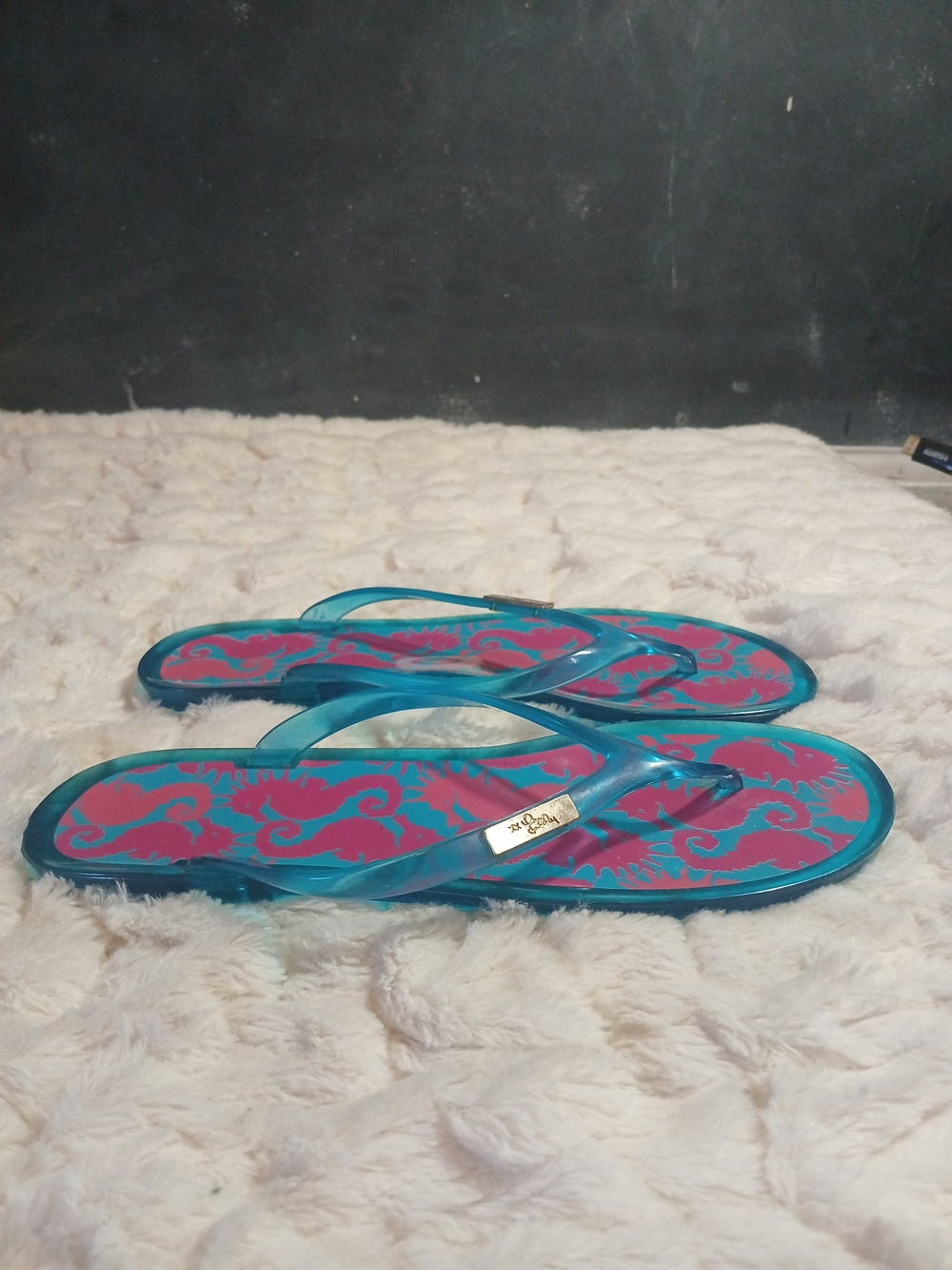 Lily Pulitzer Womens Seahorse Flip Flop Jelly Sandals Teal Pink Size 41 - Picture 2 of 8